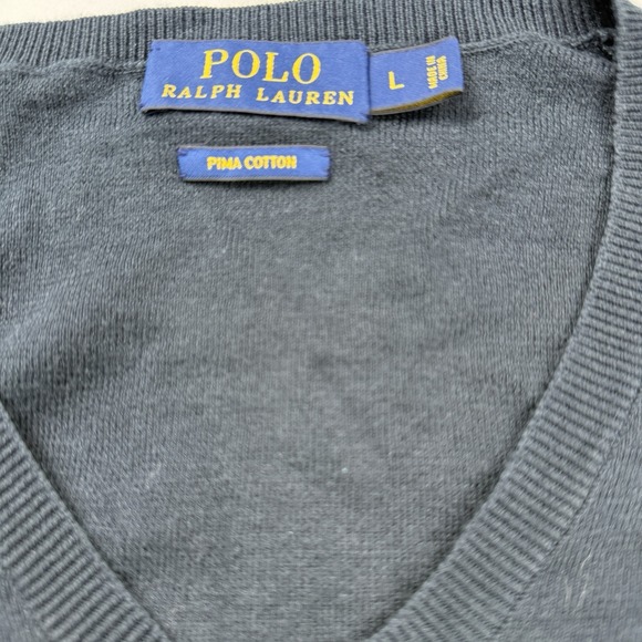 Polo Ralph Lauren V Neck Sweater Mens L Black Pima Cotton Purple Pony Preppy - Picture 6 of 8